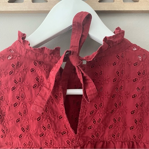 Madewell Pieced Eyelet Mockneck Ruffle Top Red Sz Small - Picture 8 of 10